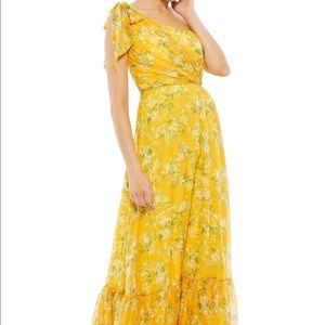 Mac Duggal Ieena Floral One-Shoulder Gown - yellow floral one shoulder dress